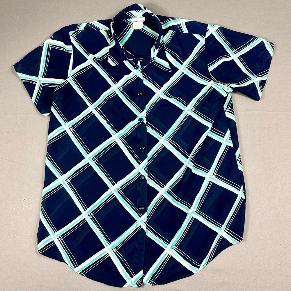 Vintage 90s The Stone That’s Me Blouse  Women Size 14, Blue Botton Down